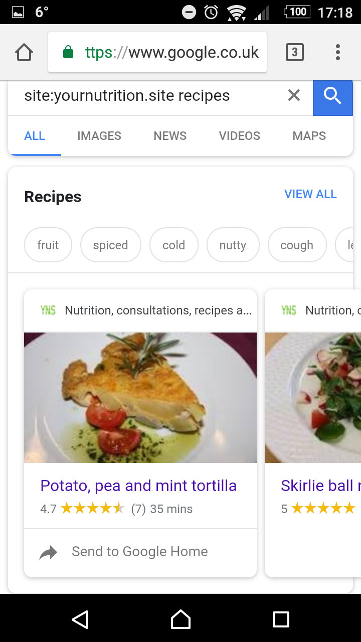 Find a recipe when signed into your Google account on your smartphone.