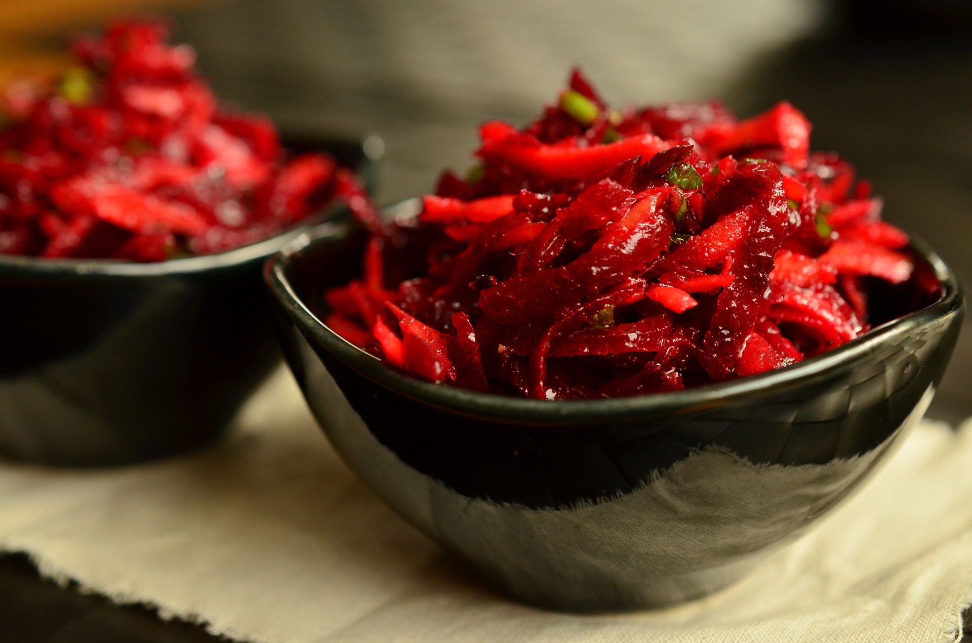 Shredded beetroot, carrot and apple salad