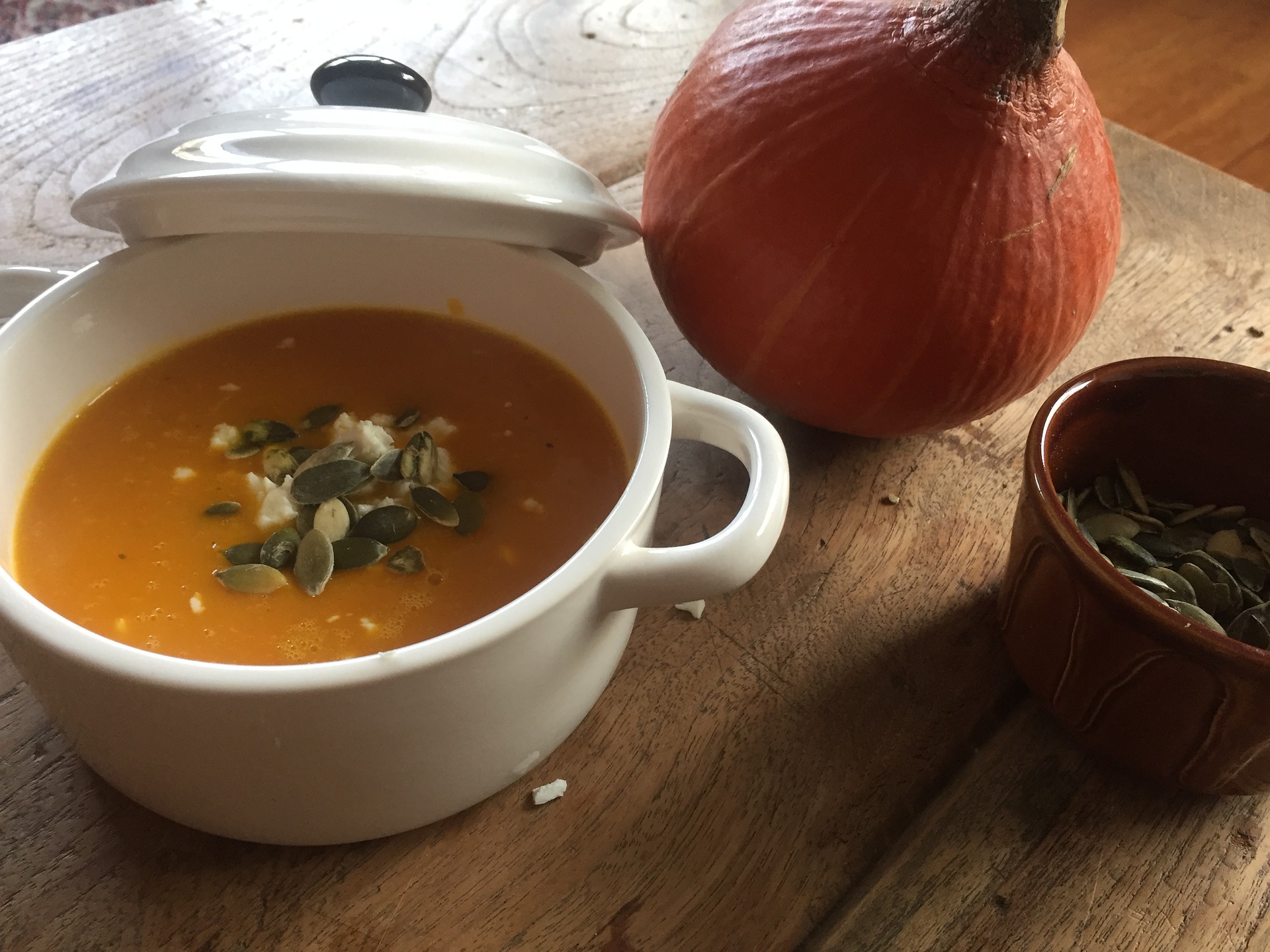 Homemade pumpkin and sweet potato soup