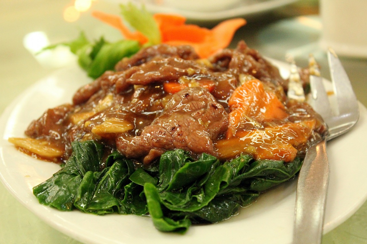 Beef stew with green leafy veg