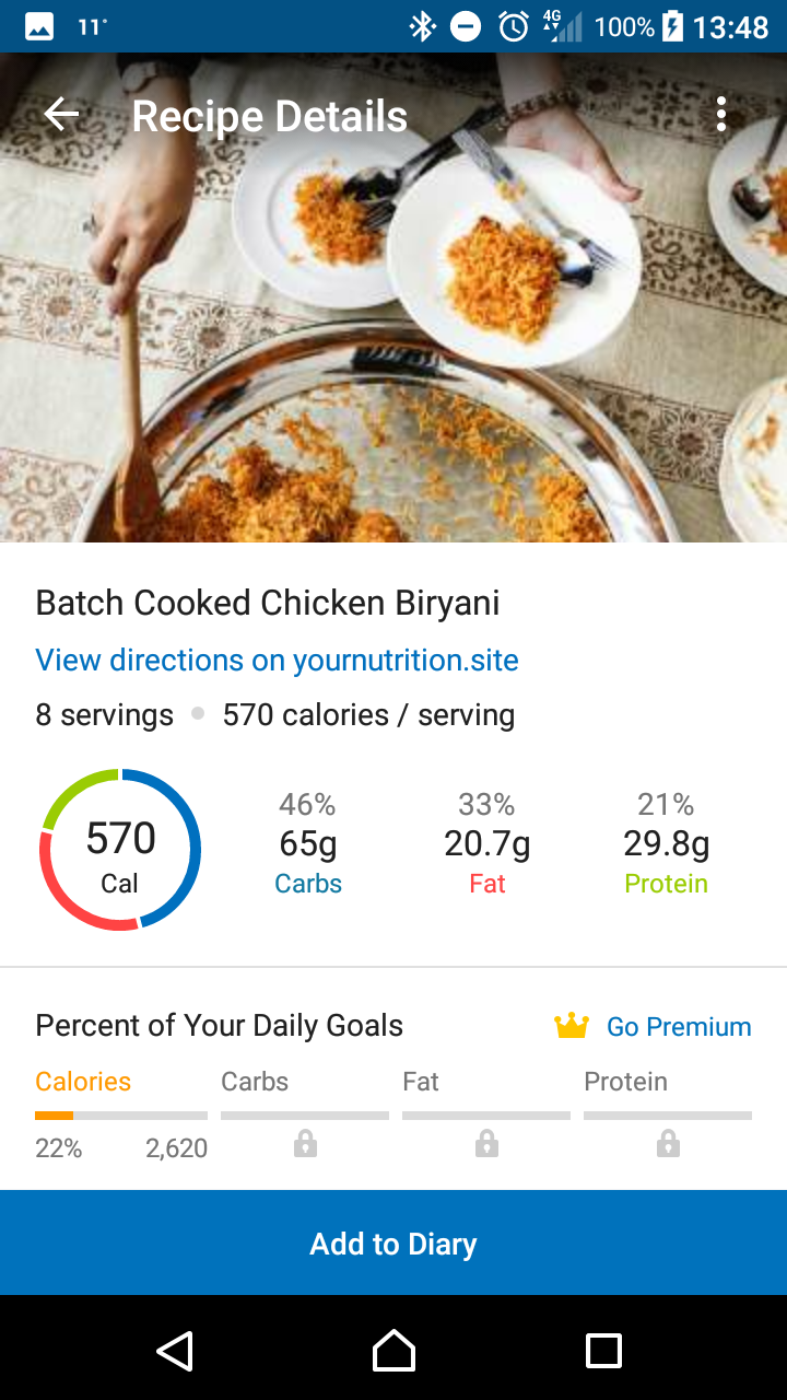 Use recipe in your MyFitnessPal diary