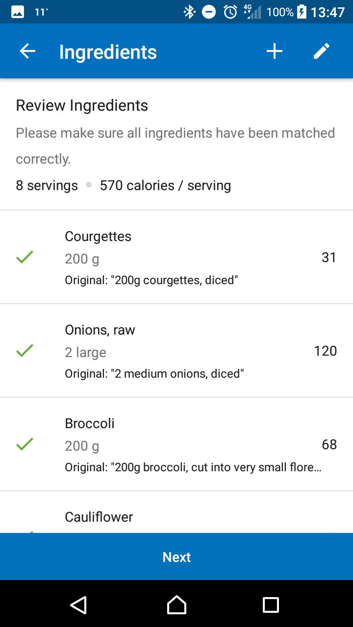 Review recipe before saving in MyFitnessPal