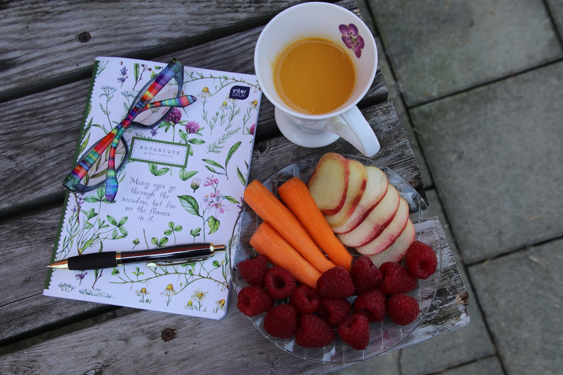 Diary with selection of fruit and veg