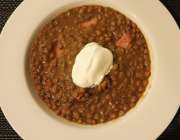 Cooked red lentils with natural yogurt