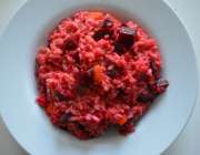 Red rissoto with added beetroot and carrot